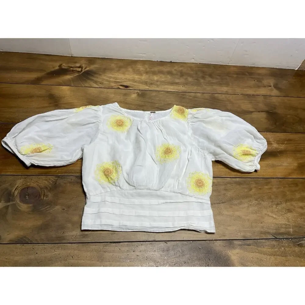 Free People My Girl Embroidered Sunflower Blouse Women’s Size XS